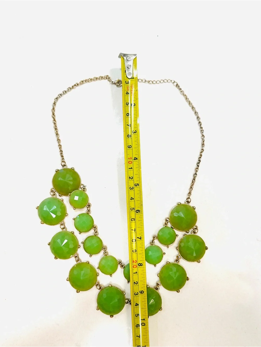 Aqua Green Faceted Statement Bib Necklace Gold Tone Layered Chunky